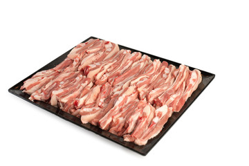 Raw meat. Fresh Minced Mix of Meat in a Plate Isolated on White background