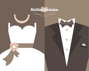 Wedding invitation with bride dress and wedding suit