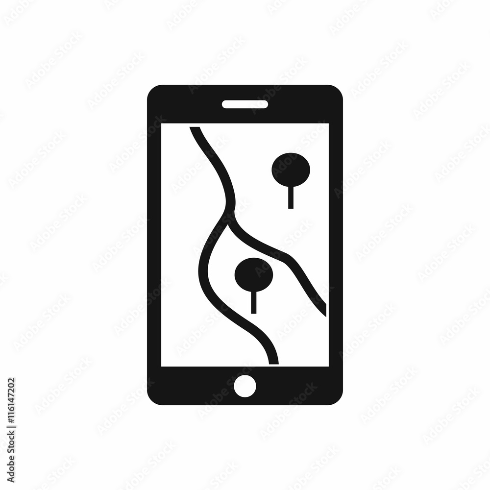 Poster smartphone with gps navigator icon in simple style isolated vector illustration