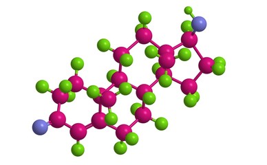Molecular structure of hormone Testosterone, 3D rendering