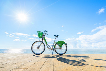 Fototapeta premium Bike with blue sky and sea background.