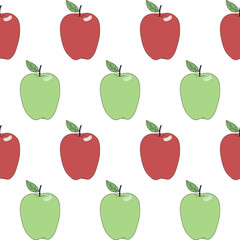 Seamless abstract hand-drawn pattern with green and red apples