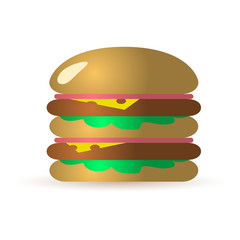 one big isolated tasty hamburger with meat ham and cheese vector eps10
