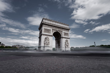 Obraz na płótnie Canvas Triumphal arch. Paris. France. View of Place Charles de Gaulle. Famous touristic architecture landmark in summer day. Napoleon victory monument. Symbol of french glory. World historical heritage.