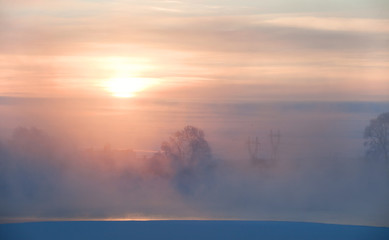 Fototapeta premium dawn in thick fog