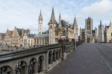 Fototapeta na wymiar St Michael's bridge and medieval buildings. Ghent, Belgium.