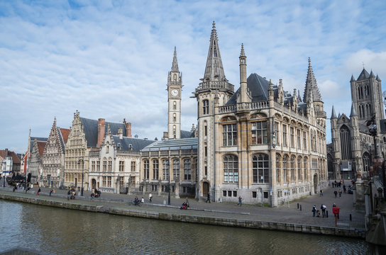 Old houses on Graslei street. Ghent, Belgium
