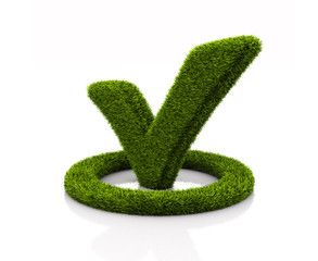 Green Grassed Check Mark Symbol In The Circle On White