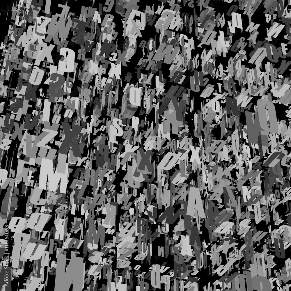 Fototapete the letter matrix / 3d illustration of alphabet characters filling image in endless matrix