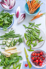 vibrant vegetables on table overhead view