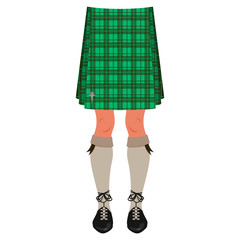Male legs in kilt isolated on white, scottish national costume
