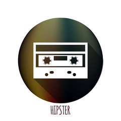 Hipster cassette icon on blurred fisheye background