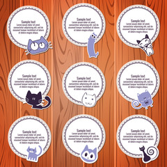 Set of labels with cute cats with place for your text. Design or scrapbook elements, stickers