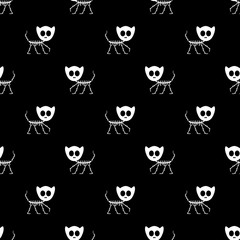 Seamless pattern with funny kitty skeletons. Vector seamless texture for wallpapers, pattern fills, web page backgrounds