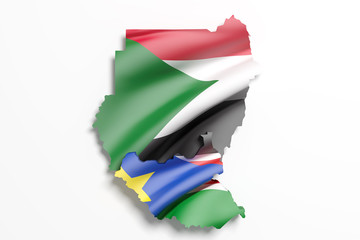 Silhouette of Sudan north and South map with flag