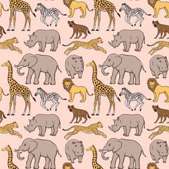 Seamless pattern with African animals