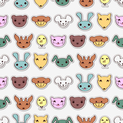 Seamless pattern with cute animal faces. Vector seamless texture for wallpapers, pattern fills, web page backgrounds