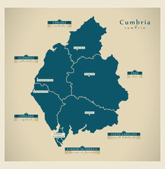 Obraz premium Modern Map - Cumbria county with districts detailed UK
