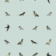 Seamless pattern with cute little birds. Vector seamless texture for wallpapers, pattern fills, web page backgrounds