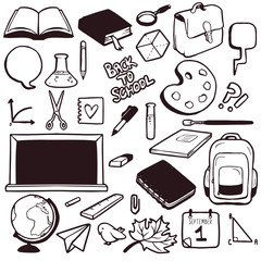 Set of various school elements, hand drawn collection of objects