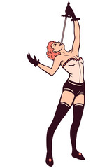 Sword swallower circus girl