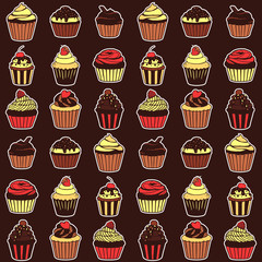 Seamless pattern with sweet cupcakes. Vector seamless texture for wallpapers, pattern fills, web page backgrounds