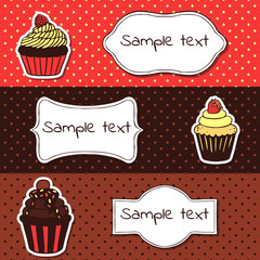 Set of banners with sweet cupcakes