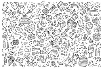 Wedding and love doodles sketchy vector symbols
