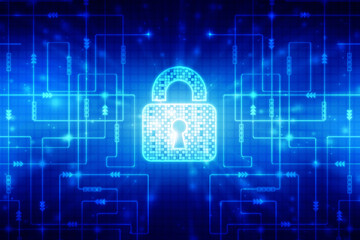 Security concept: Lock on digital screen, contrast, 3d render