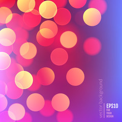 Vector realistic abstract background with blurred defocused colorful bokeh lights