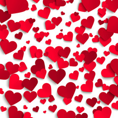 Valentine's day vector background template, red paper hearts on white background