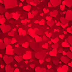 Valentine's day vector background template, red paper hearts on red background