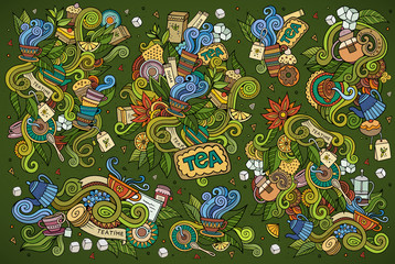 Naklejka premium Tea time doodles hand drawn sketchy vector symbols 