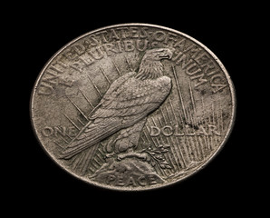 American silver dollar with eagle isolated on black