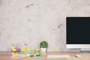 Creative desk with crumpled paper