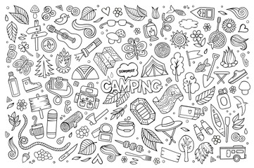 Camping nature symbols and objects