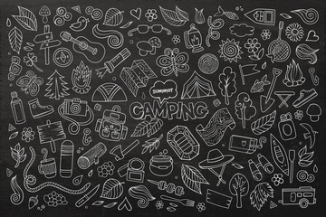 Camping nature symbols and objects