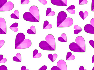 Seamless pattern with hearts. Symbol of love with rays of light. Vector illustration.