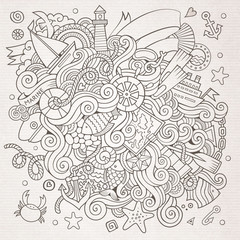 Doodles marine nautical vector background