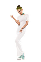 Beautiful woman in long wite dress