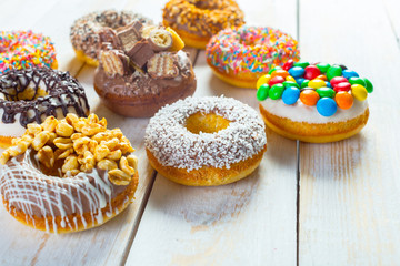 Donut. Sweet icing sugar food. Dessert colorful snack.