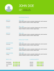 Fototapeta premium Resume template design with green and blue headings