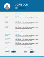Resume template design with blue and teal headings