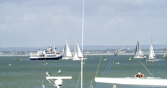 Time lapse view of sailing boats in a regatta in the Isle of Wight