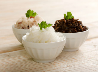 rice on wooden background