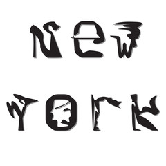 Obraz premium of curly black and white letters of the inscription New York isolated on white background vector