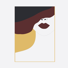 woman face hat lips abstract vector illustration isolated white background