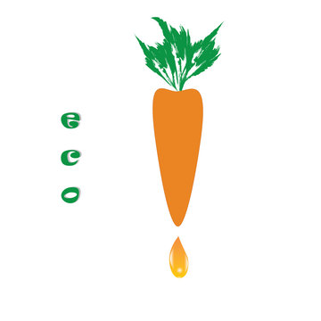 carrots with leaves drop of carrot juice label eco vector isolated abstract illustration white background
