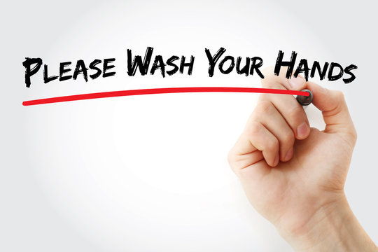 Hand writing Please Wash Your Hands with marker, concept background