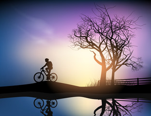 Cyclist in the park vector nature landscape background